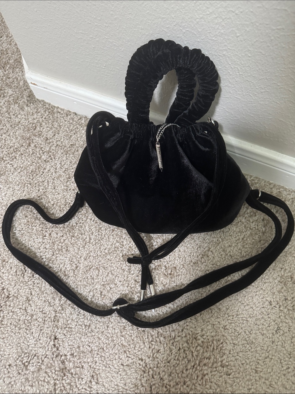 House of Harlow 1960 Black Velvet Ruched Handle Mini Bag